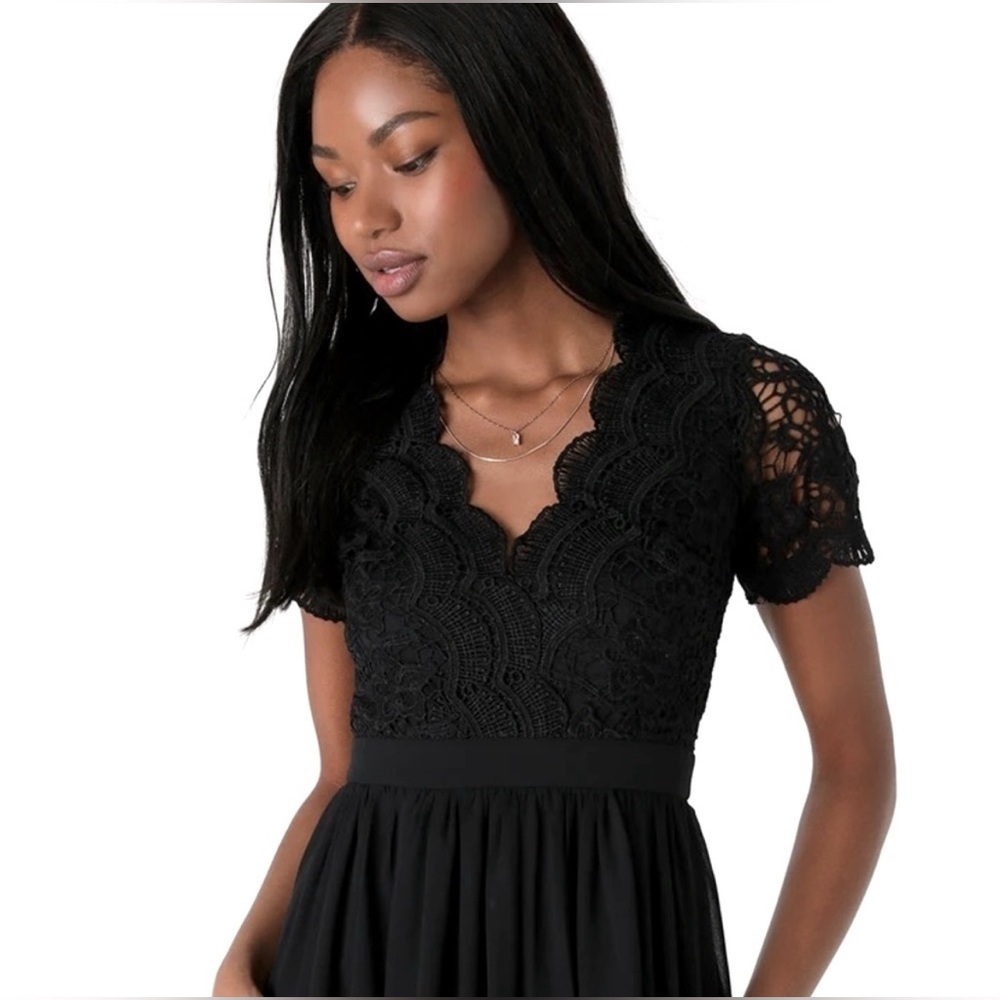 New! Lulu’s Angel in Disguise Lace Skater Dress Solid Black LBD Size XL - Picture 2 of 15